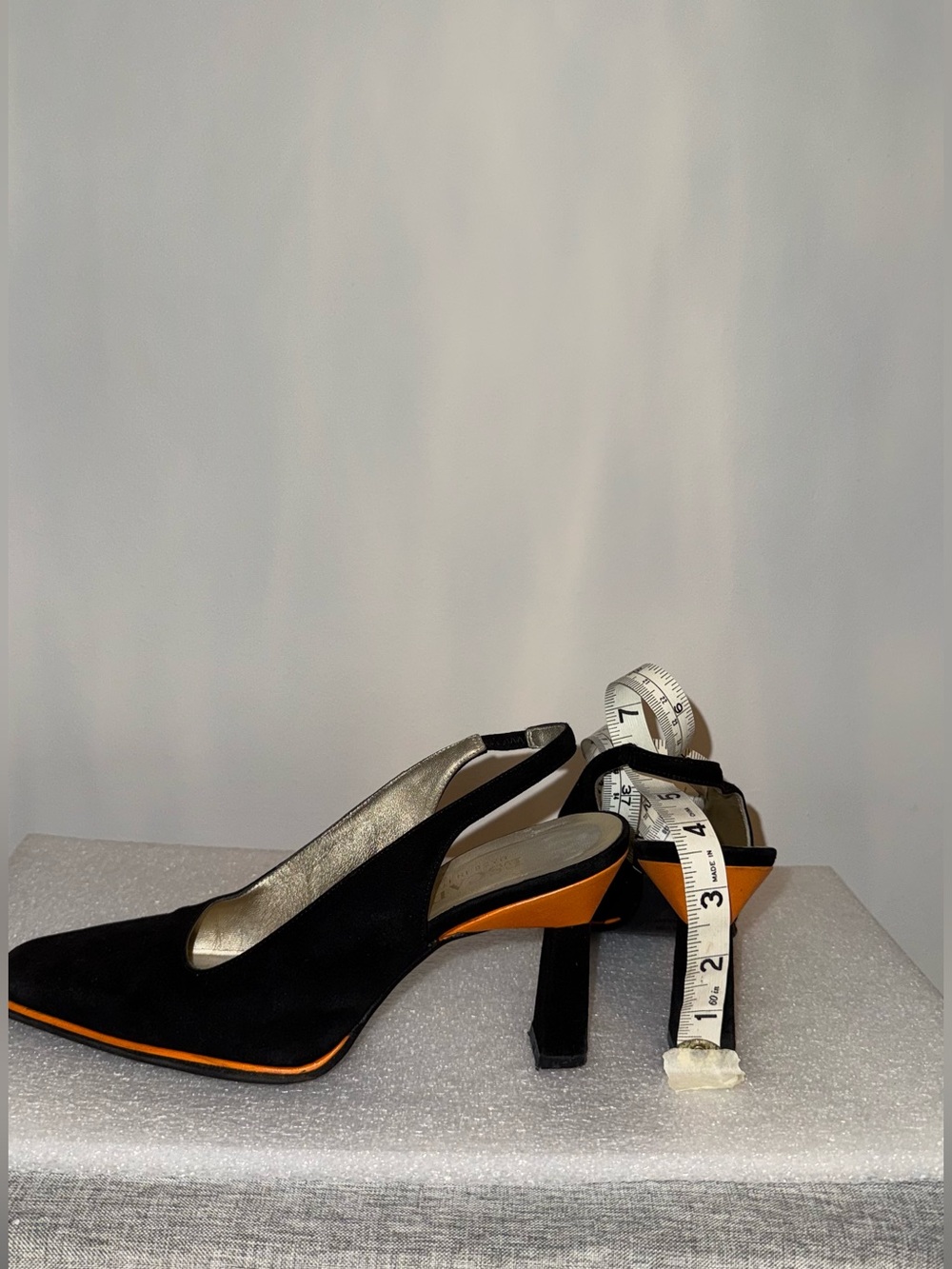 Vintage ESCADA Y2K Black Orange Square Toe Slingback Pumps 6.5 Italy